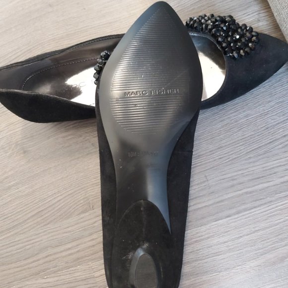 Marc Fisher black suede low heeled pumps with rhinestone embellishments, 8.5 - Picture 4 of 6